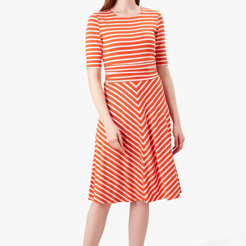 Hobbs - Bayview Dress - Orange strip. Pre Loved - Size 14